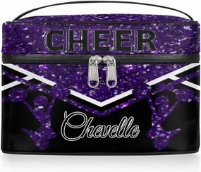 Personalized Cheer Travel Makeup Bag for Girls Women, Custom Cheerleader Cosmetic Make Up Zipper Pouch Bag, Personalized Gifts, Deep Purple Glitter Bag