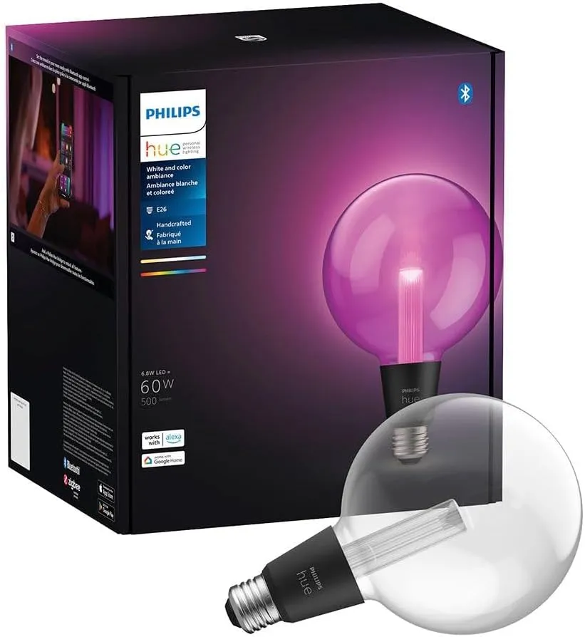 Philips Hue Lightguide G40 Large Globe Smart LED Bulb – Handblown Glass - Color Changing Light - Compatible with Amazon Alexa, Apple HomeKit and Google Assistant - Bluetooth and Hue Bridge Compatible