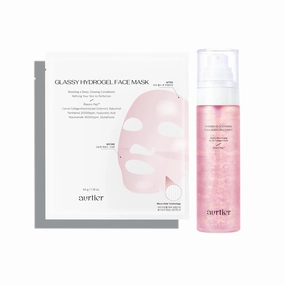 Pink Duo_Vegan Collagen Skincare Set for Deep Hydration, Soothing, and Firming Glow, Collagen Jelly Mist (100ml / 3.30 fl.oz) & Glassy Hydrogel Overnight Mask (34g / 1.19 oz.)