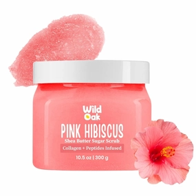 Pink Hibiscus Shea Butter Sugar Body Scrub | 300gm | With Collagen & Peptides | Tan Removal | Lightens Dark Area - Neck & Elbows | Smoothen Bumpy Legs & Hands | Hydrating & Exfoliating Scrub