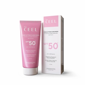 Pink Tone Up Sunscreen for Face with SPF 50  & Hyaluronic Acid - Brightening, Glowing & Moisturizing Facial Primer with Calamine & Vitamin B5 for All Skin Type - Paraben & Perfume Free - 50ml