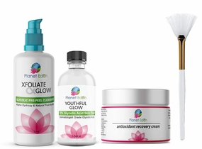 Planet Eden Glycolic Acid Chemical Skin Peel Kit   Glycolic Acid Pre-Peel Cleanser   Antioxidant Recovery Cream_Correct Sun Damage and Age Spots
