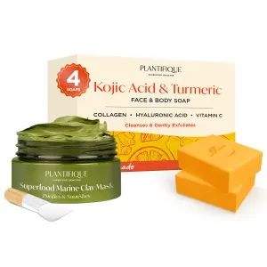 PLANTIFIQUE Kojic Acid Soap for Hyperpigmentation 320g and Korean Skin Care Detox Face Mask with Avocado & Superfoods