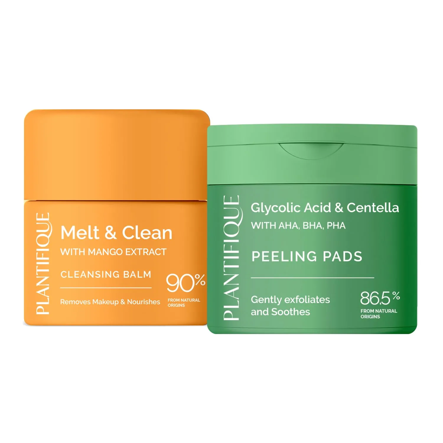 PLANTIFIQUE Korean Cleansing Balm Makeup Remover with Mango & Papaya Extracts and Korean Glycolic Acid Pads with CICA 60 Pcs