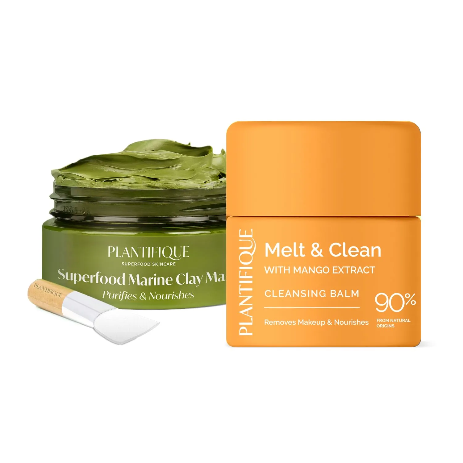 PLANTIFIQUE Korean Cleansing Balm Makeup Remover with Mango & Papaya Extracts and Korean Skincare Clay Mask