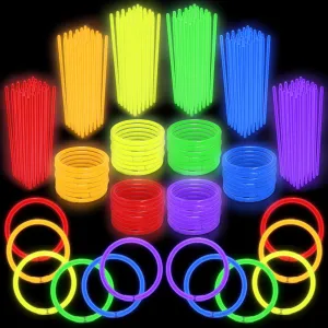 Play22 300 Pc 8” Ultra Bright Glow Sticks Bulk Party Pack - Halloween Glow in The Dark Party Favors - Glowsticks Party Supplies Pack Necklaces and Bracelets