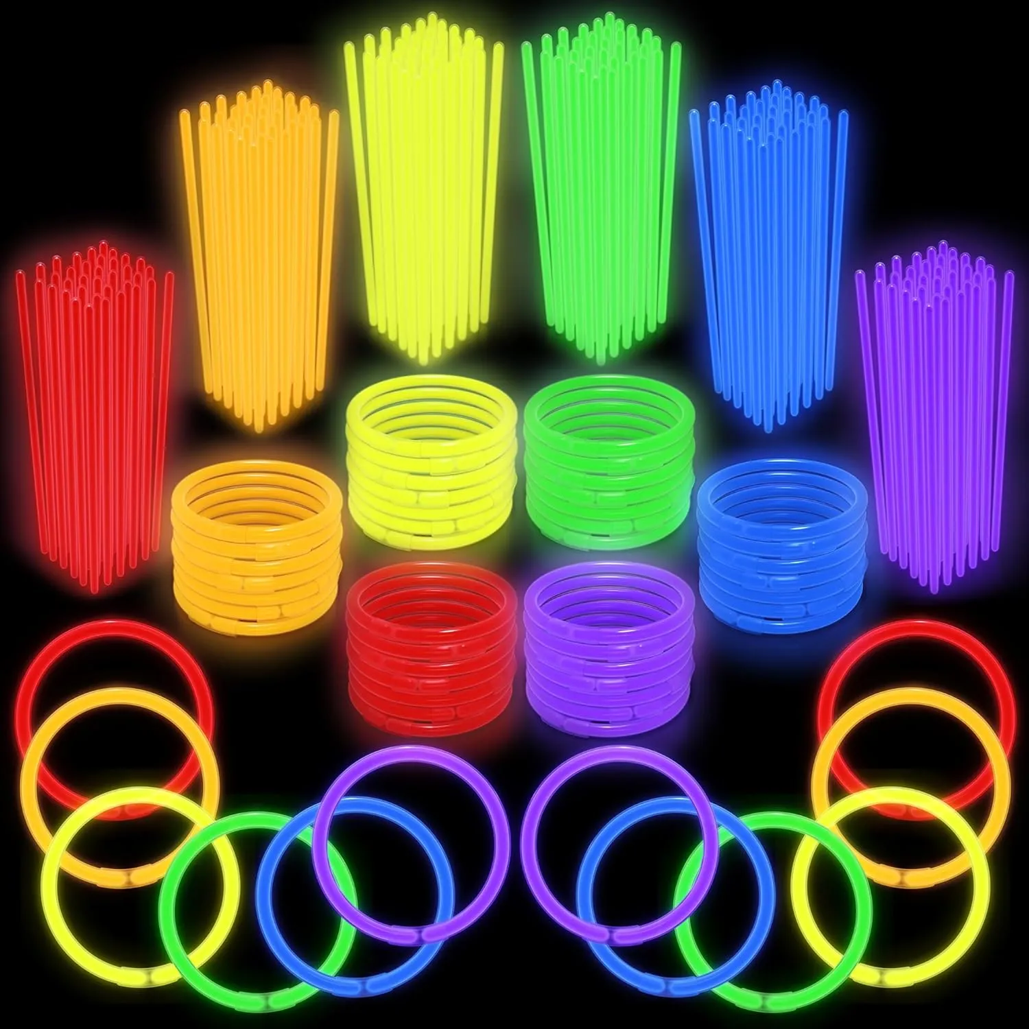 Play22 300 Pc 8” Ultra Bright Glow Sticks Bulk Party Pack - Halloween Glow in The Dark Party Favors - Glowsticks Party Supplies Pack Necklaces and Bracelets