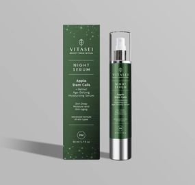PM Night Serum W/Apple Stem Cells, Shea Butter, Green Tea, Chamomile Extract, Orange, Olive & Aloe Vera for Face - Retinol Anti-Aging & Moisturizing Facial Serum for Women - 1.7 Fl oz