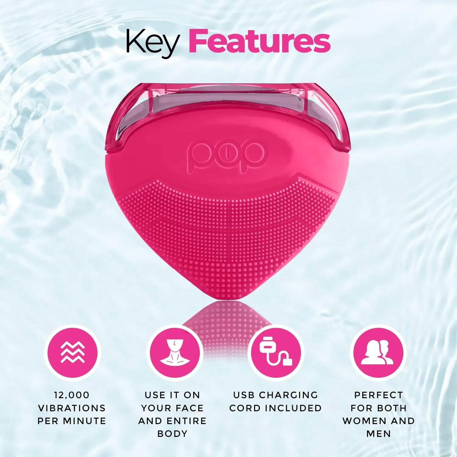 Pop Sonic Strawberry 3 in 1 Skin Exfoliating Cleanser Clean Massage Exfoliate - Pink