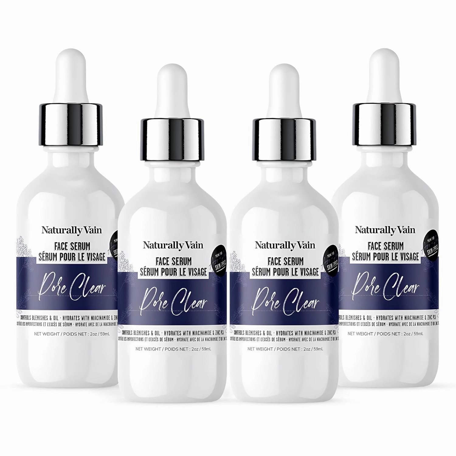 Pore Clear Anti-Aging Face Serum, Pore Tightening Face Serums, Contains Gentle Exfoliants, Targets Acne, Pores, Uneven Skin Tone, 2oz (4-Pack)