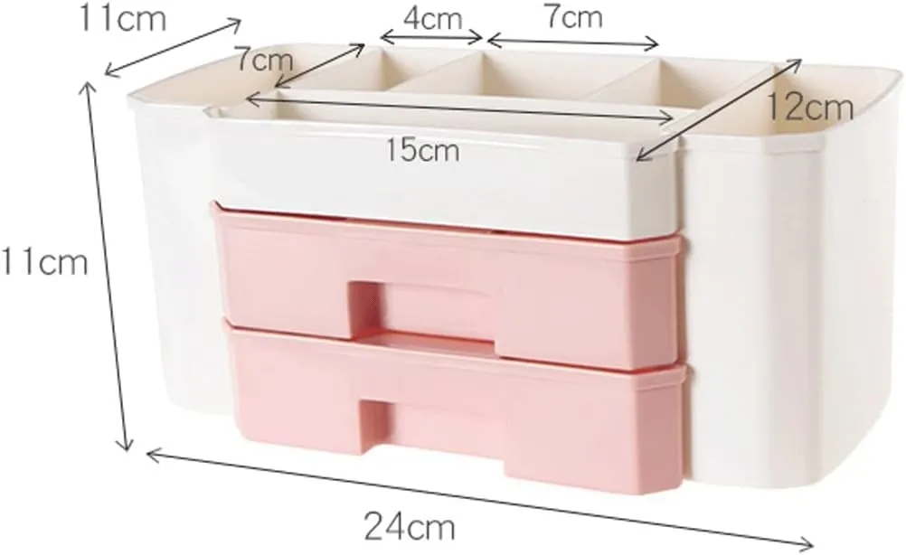 Portable Hair Dresser Organizer - Large Capacity Makeup Organizer with Drawers, Plastic Bathroom Storage Box for Brushes, Lipsticks, and Cosmetics (2 Layer,Peach)