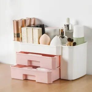 Portable Hair Dresser Organizer - Large Capacity Makeup Organizer with Drawers, Plastic Bathroom Storage Box for Brushes, Lipsticks, and Cosmetics (2 Layer,Peach)