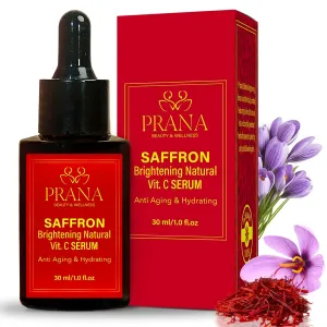 PRANA Saffron Brightening Vitamin C Serums- Hydrating Face Serum with Ayurvedic Ingredients- Face Serum with Blue Lotus, Vetiver, Sandalwood & Saffron- Glowing Skin Serums for Radiant, Even Tone(30ml)