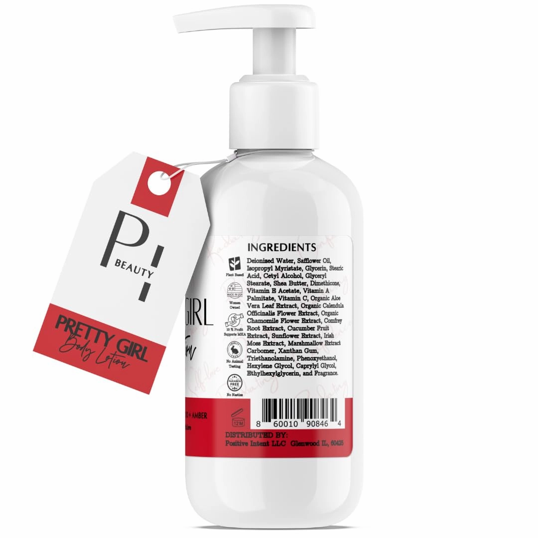 Pretty Girl Lotion with Affirmation Card, Grapefruit, Amber, Plant Botanicals, Shea Butter, Vitamins to Nourish, and Soften Skin, Aromatherapy, Mothers Day Gift 8oz