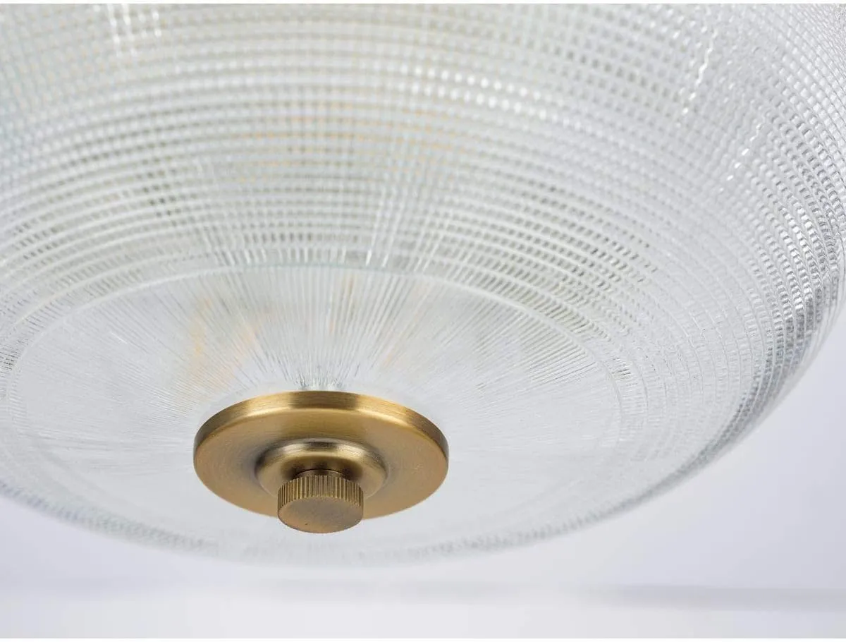 Progress Lighting P3740-163 Archie Two-Light Flush Mount with Clear Double Prismatic Glass, 6-1/4" x 12-3/8" x 12-3/8", Vintage Brass