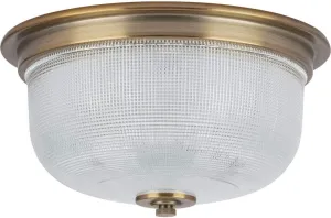 Progress Lighting P3740-163 Archie Two-Light Flush Mount with Clear Double Prismatic Glass, 6-1/4" x 12-3/8" x 12-3/8", Vintage Brass