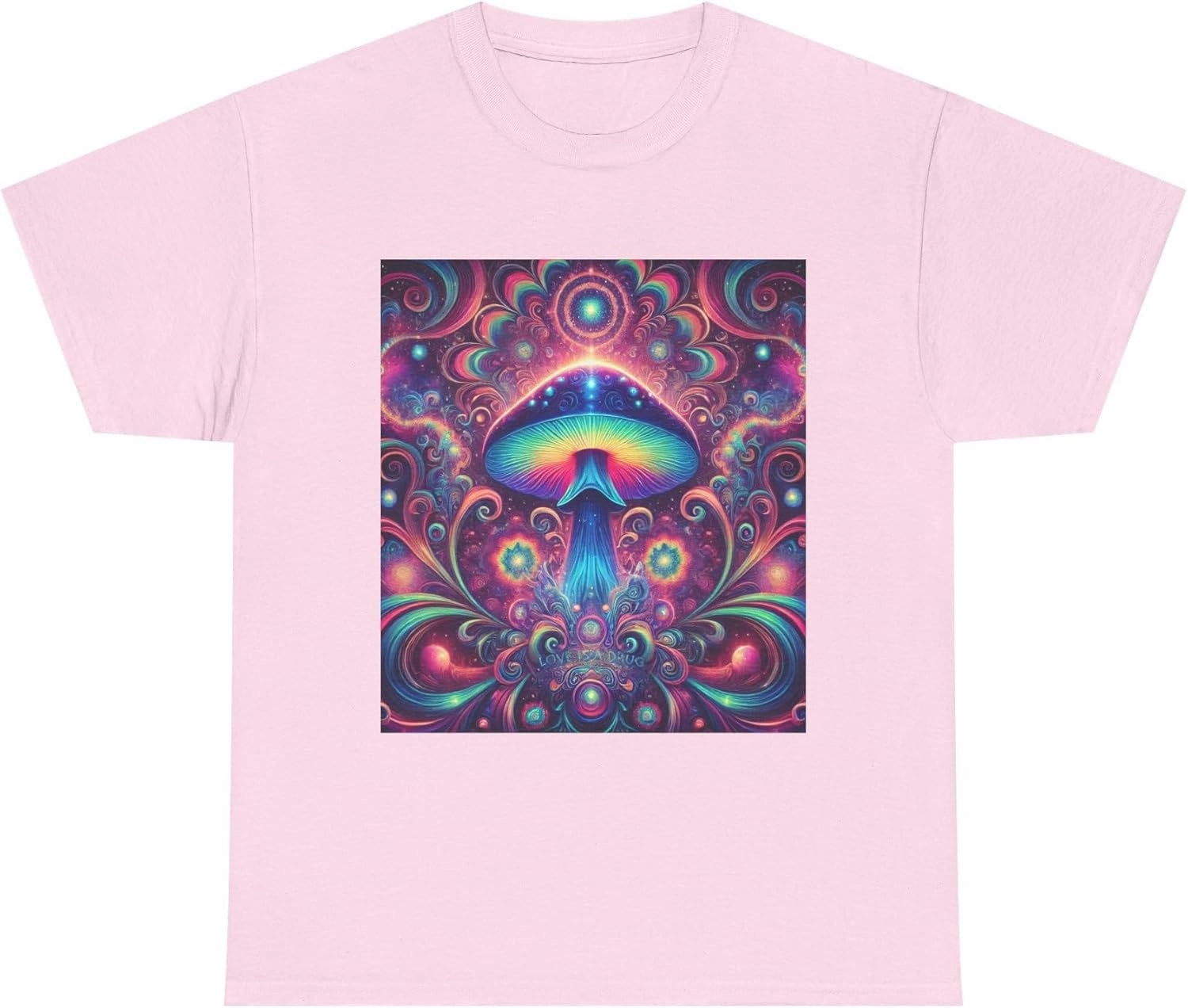 Psychedelic Cosmic Mushroom Tee - Unisex Heavy Cotton Shirt, Boho Style, Festival Wear, Unique Graphic T-Shirt, Eclectic Light Pink