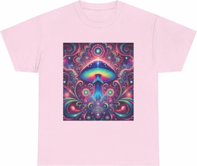 Psychedelic Cosmic Mushroom Tee - Unisex Heavy Cotton Shirt, Boho Style, Festival Wear, Unique Graphic T-Shirt, Eclectic Light Pink