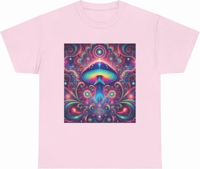 Psychedelic Cosmic Mushroom Tee - Unisex Heavy Cotton Shirt, Boho Style, Festival Wear, Unique Graphic T-Shirt, Eclectic Light Pink
