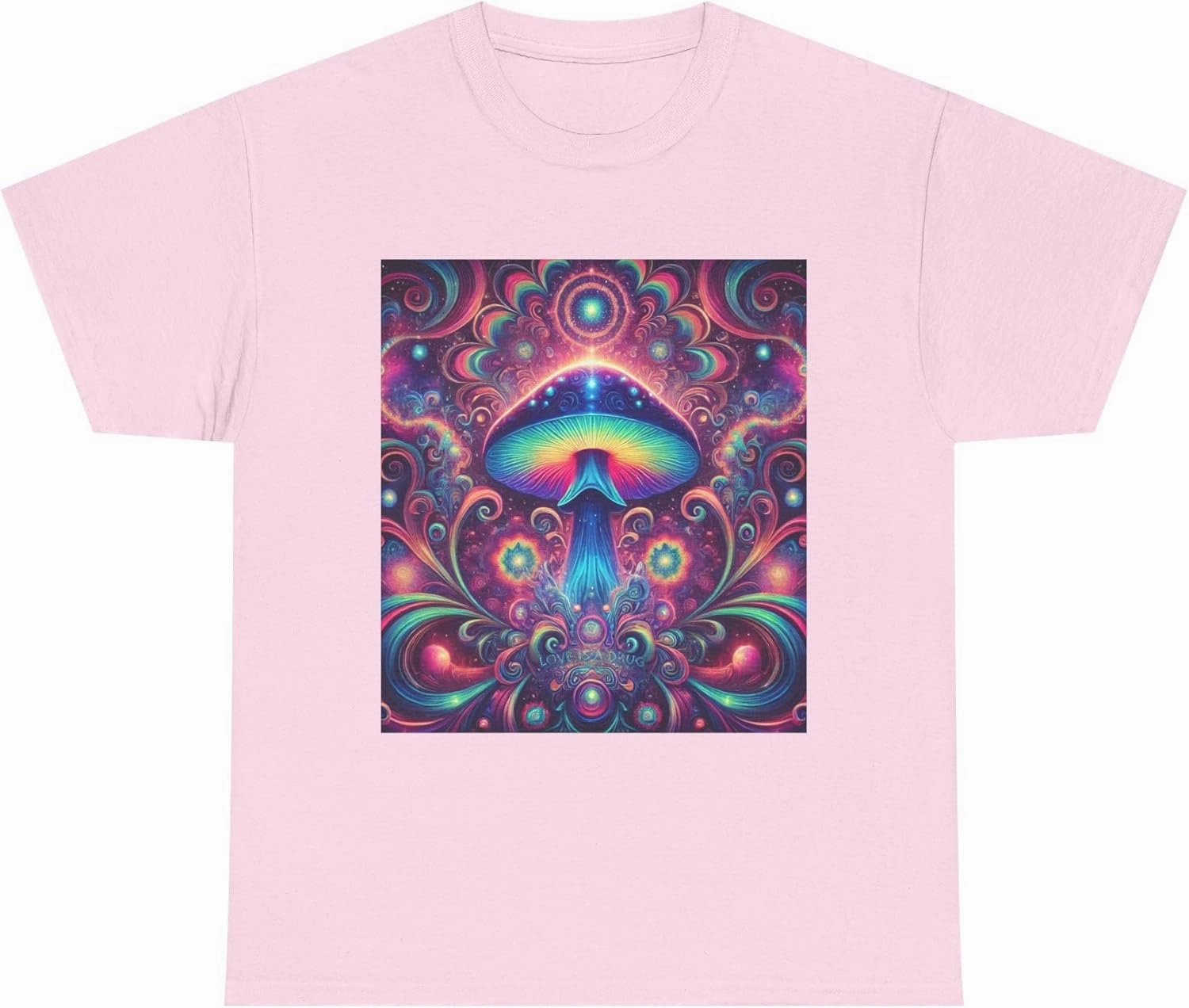 Psychedelic Cosmic Mushroom Tee - Unisex Heavy Cotton Shirt, Boho Style, Festival Wear, Unique Graphic T-Shirt, Eclectic Light Pink