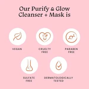 Purify & Glow Cleanser   Clay Mask - Deep Cleanses Pores, Exfoliating Glow Facial, Instantly Gives Bright Skin, For Normal, Oily and Combination Skin, Men & Women - 100ml