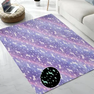 QH Purple Seamless Unicorn Pattern Glow in The Dark Area Rug Area Rug for Living Room Bedroom Kids Room Size 5'x6'