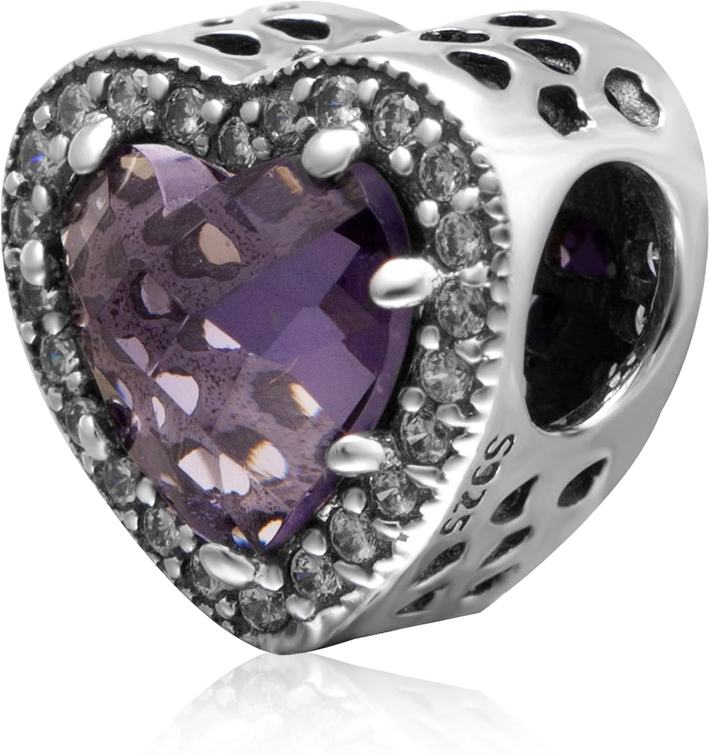 Radiant Heart Charm with Red and Clear CZ 925 Sterling Silver Love Charm for Pandora Bracelet Gifts for Mother Valentine's Day
