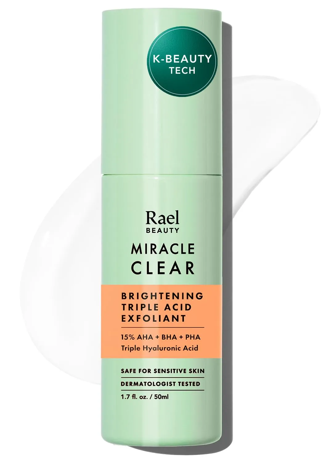 Rael Face Exfoliator, Miracle Clear Triple Exfoliant Gel Serum - Glycolic, Hyaluronic Acid, 15% AHA, BHA, PHA, Hydration, Korean Skin Care, Vegan, Cruelty Free (1.7 fl oz, 50ml)