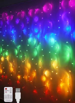 Rainbow Fairy String Curtain Lights with Remote, Twinkle LED Icicle Rainbow Lights Curtain for Girls Room, Bedroom, Teen Room, Kids Room, Unicorn Room, Party, Holiday Décor (Rainbow)