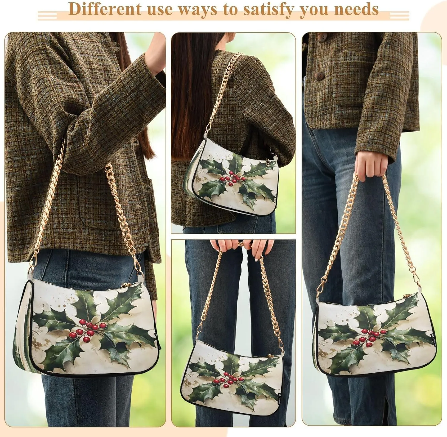 Red Mushrooms White Flowers Womans Purse, Cute Handbag