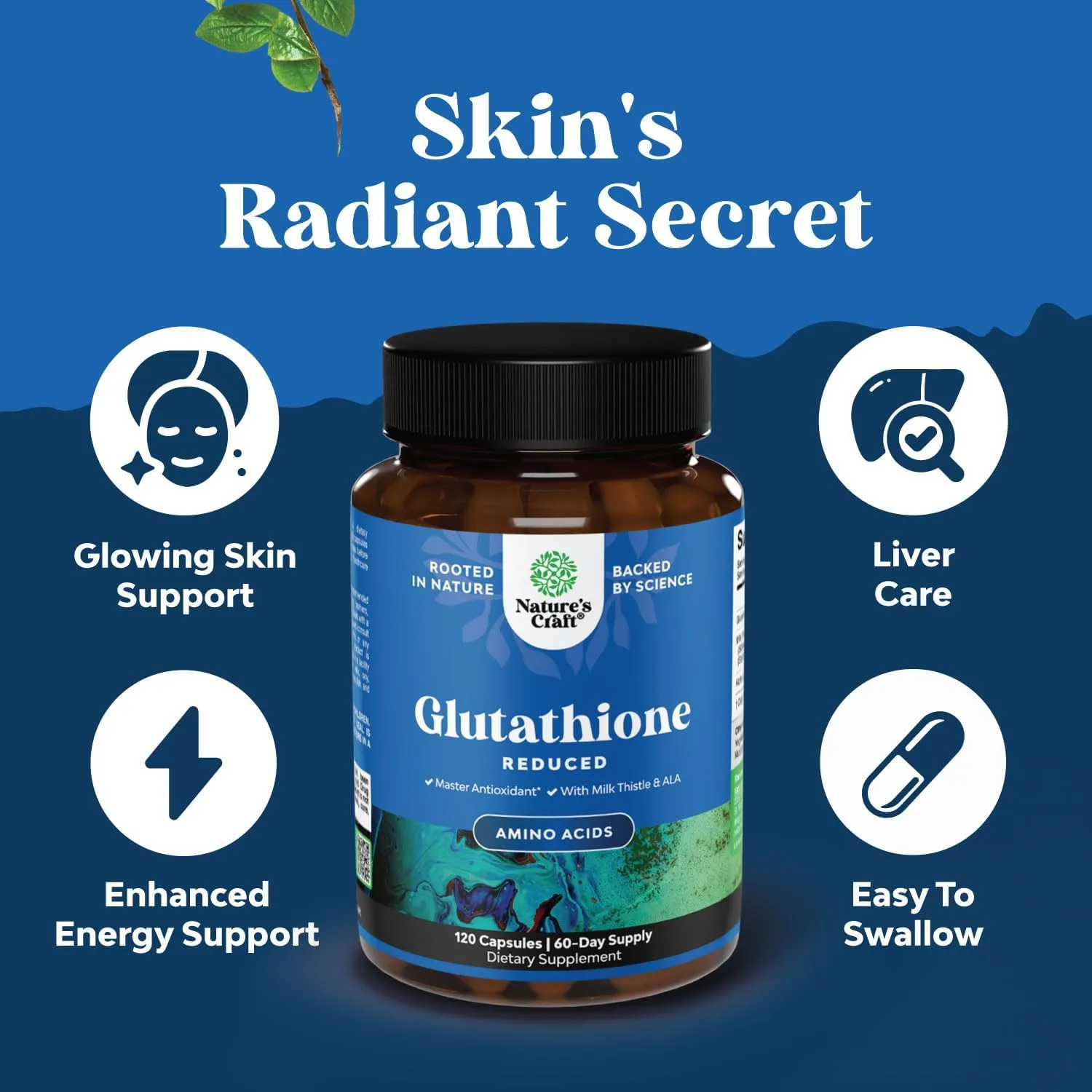 Reduced Glutathione Supplement with Milk Thistle - 1000mg Per Serving Plus Alpha Lipoic Acid and Silymarin Milk Thistle Complex for Liver Support Skin Complexion and Immune Support (60 Servings)