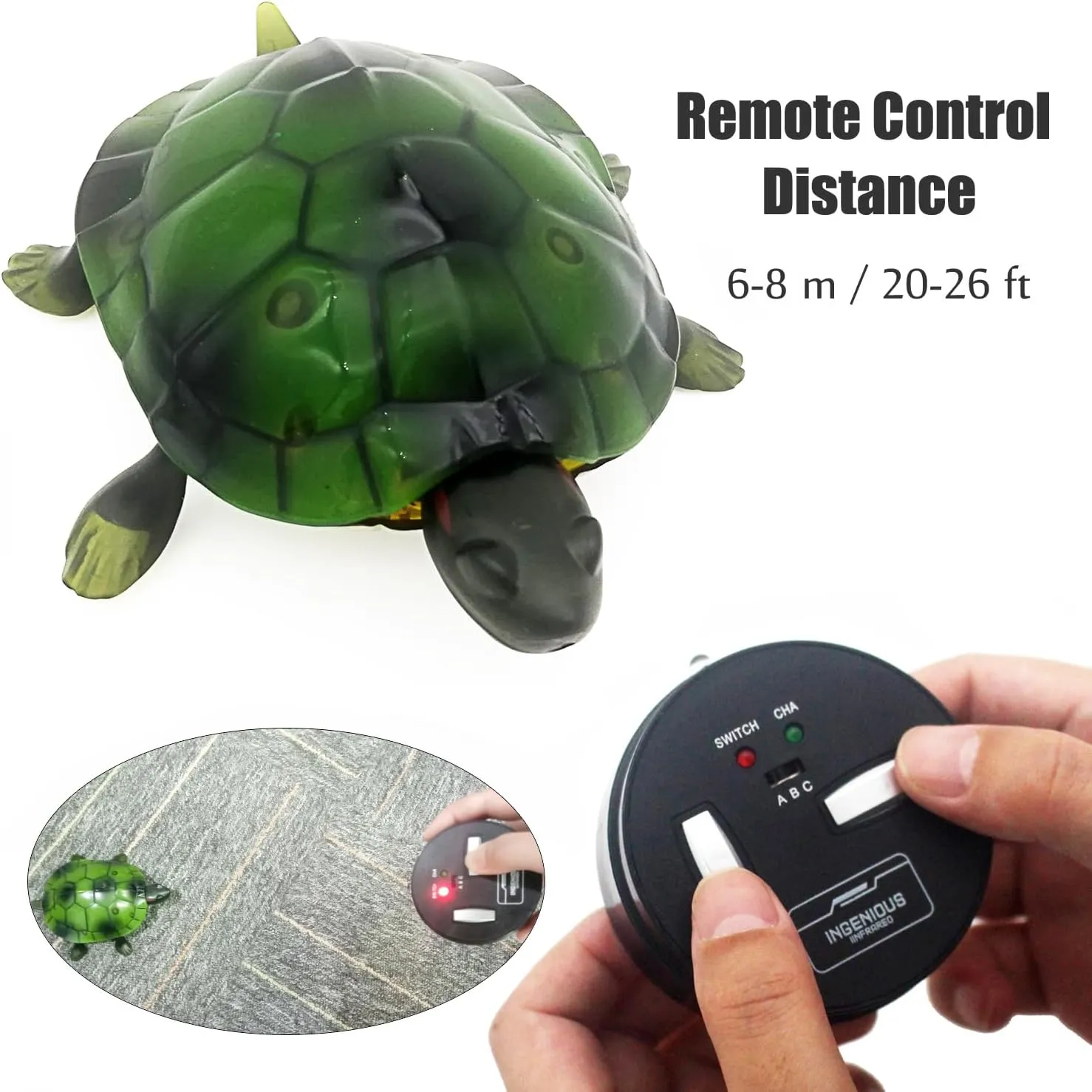 Remote Control Turtle Toy for Kids, Realistic RC Tortoise Electric Animal Toys, Pets Joke Prank, Child Girls Boys Adult Funny Birthday Gift (Green)