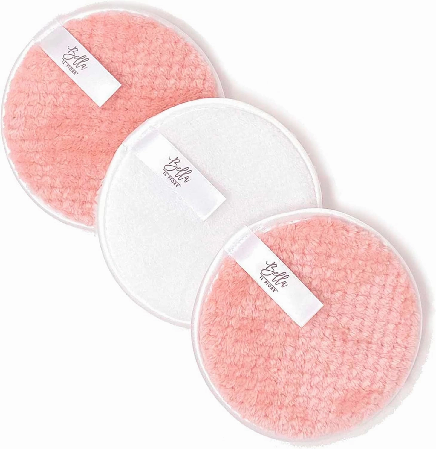 Reusable Makeup Remover Cloths Microfiber Exfoliating Cleansing Facial Pads, 3-Piece, Pink and White