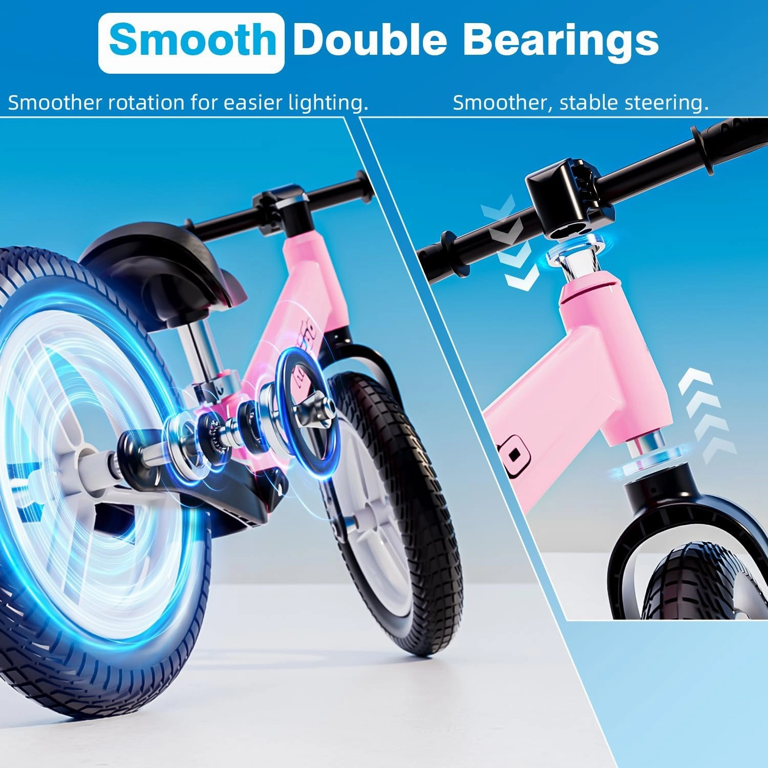 Ridego Light-Up Balance Bike 3 Year Old,Lightweight 12Inch Toddler Bike for 2-5 Year Old Boys Girls，Push Bicycle with Inflatable Tires and Adjustable Seat, Birthday Gift,Pink