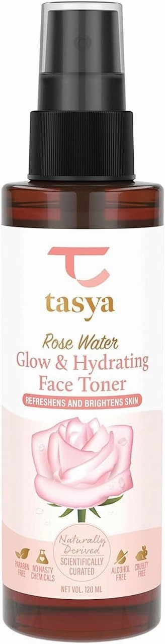 Rose Water Hyaluronic Acid Glow and Hydrating Toner for Dry Skin to Normal Skin I with Fruit AHAs, Lactic Acid, Pentavitin, Aloevera and Orange Extract (120ml), Clear