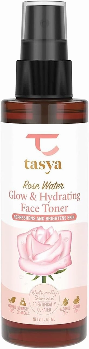 Rose Water Hyaluronic Acid Glow and Hydrating Toner for Dry Skin to Normal Skin I with Fruit AHAs, Lactic Acid, Pentavitin, Aloevera and Orange Extract (120ml), Clear