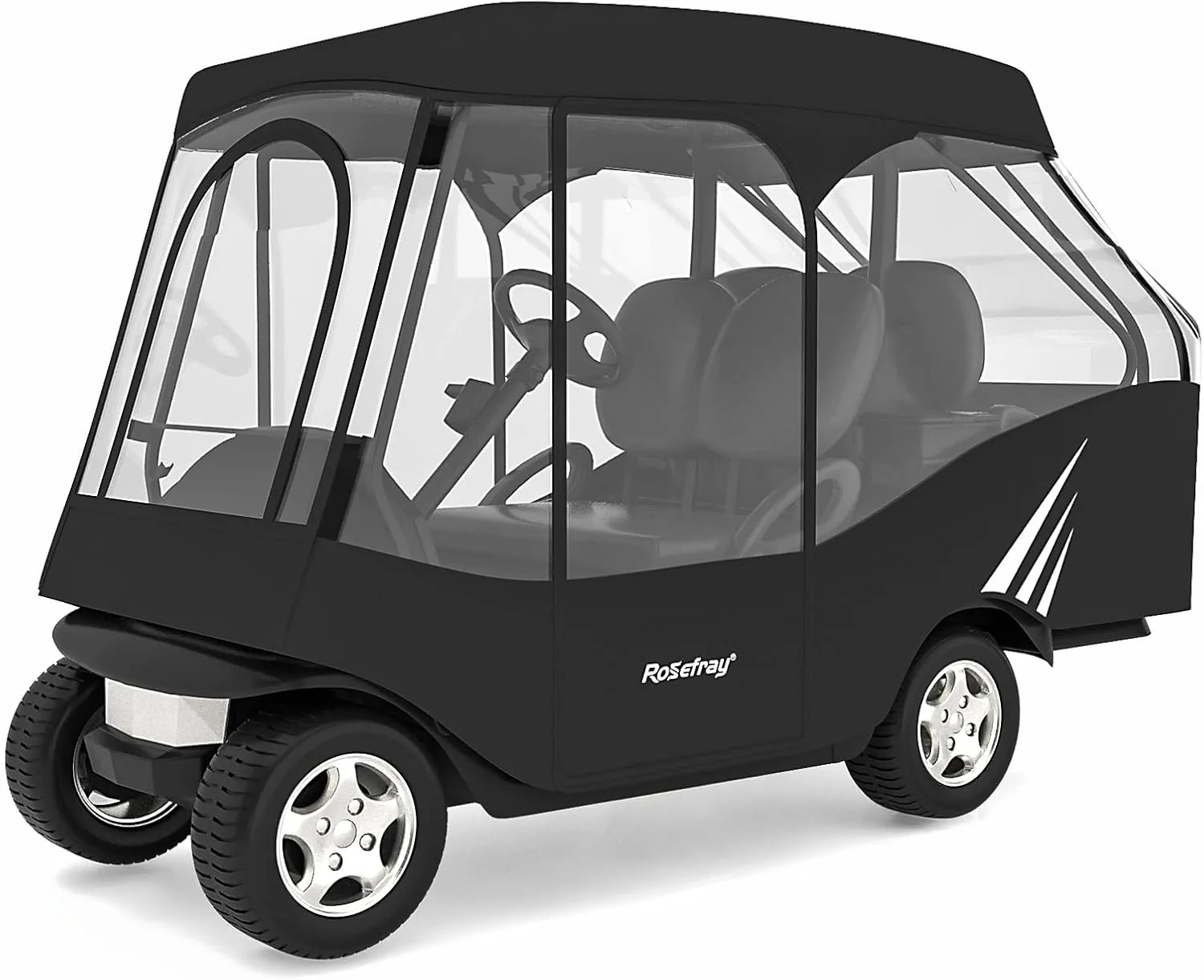 Rosefray Golf Cart Enclosure, 2 2 Drivable Rain Cover, Short Roof 58" - EZGO, Club Car - Durable Door Zipper - 4 Seater Golf Cart Cover Glowing at Night