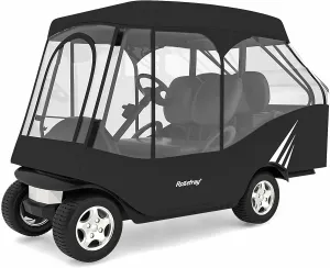Rosefray Golf Cart Enclosure, 2 2 Drivable Rain Cover, Short Roof 58" - EZGO, Club Car - Durable Door Zipper - 4 Seater Golf Cart Cover Glowing at Night