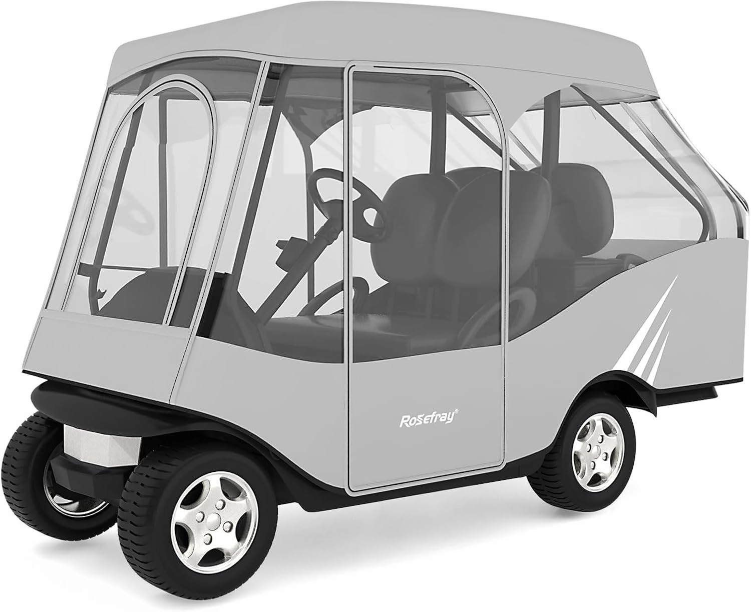 Rosefray Golf Cart Enclosure, 2 2 Drivable Rain Cover, Short Roof 58" - EZGO, Club Car - Durable Door Zipper - 4 Seater Golf Cart Cover Glowing at Night