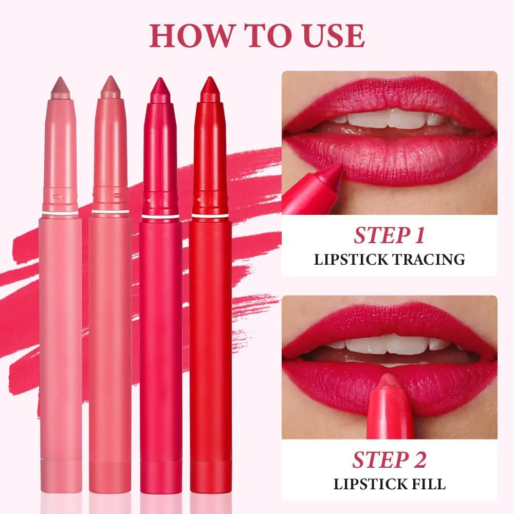 Rotating Sharpenable Matte Lipstick Pencils, Red Lip Liner Matte Lip Crayon Waterproof Lip Gloss Stain Set, Daily Application Lip Makeup Long Lasting Pencil (6pcs(01#, 02#, 03#, 04#, 05#, 06#))