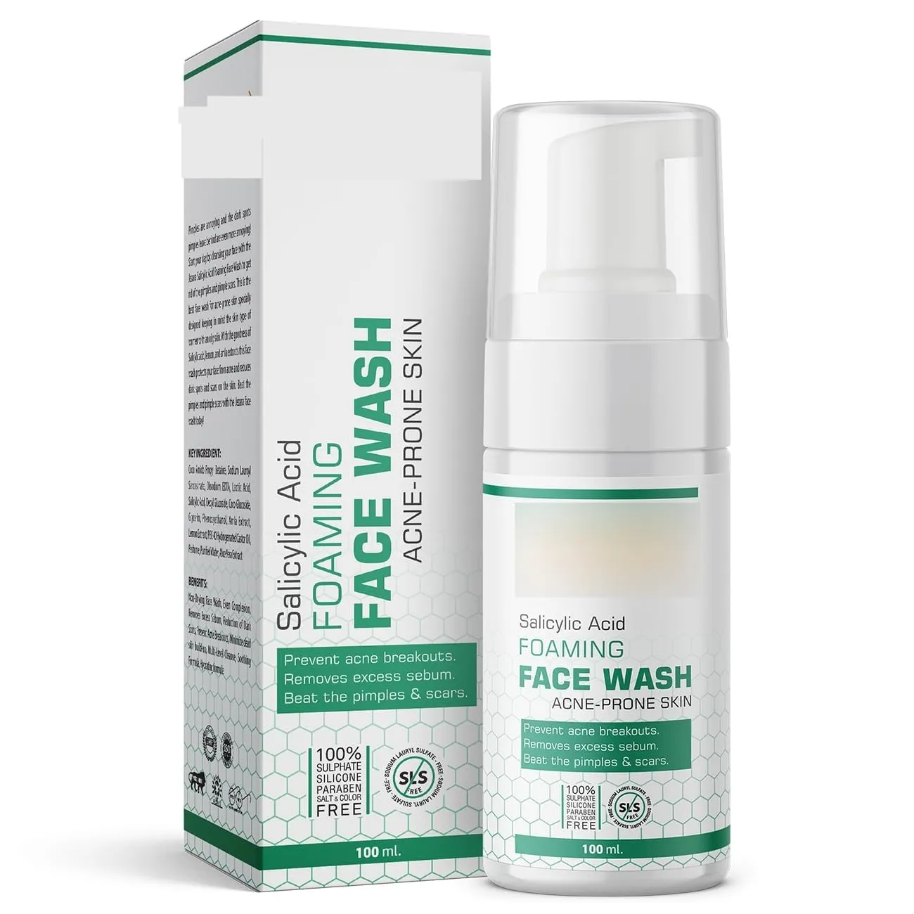 Salicylic Acid 2% Foaming Face Wash For Reduction of Acne, Pimples Dark Spots | Prevent Acne Breakouts, Soothes Skin | Women & Men | 100ML