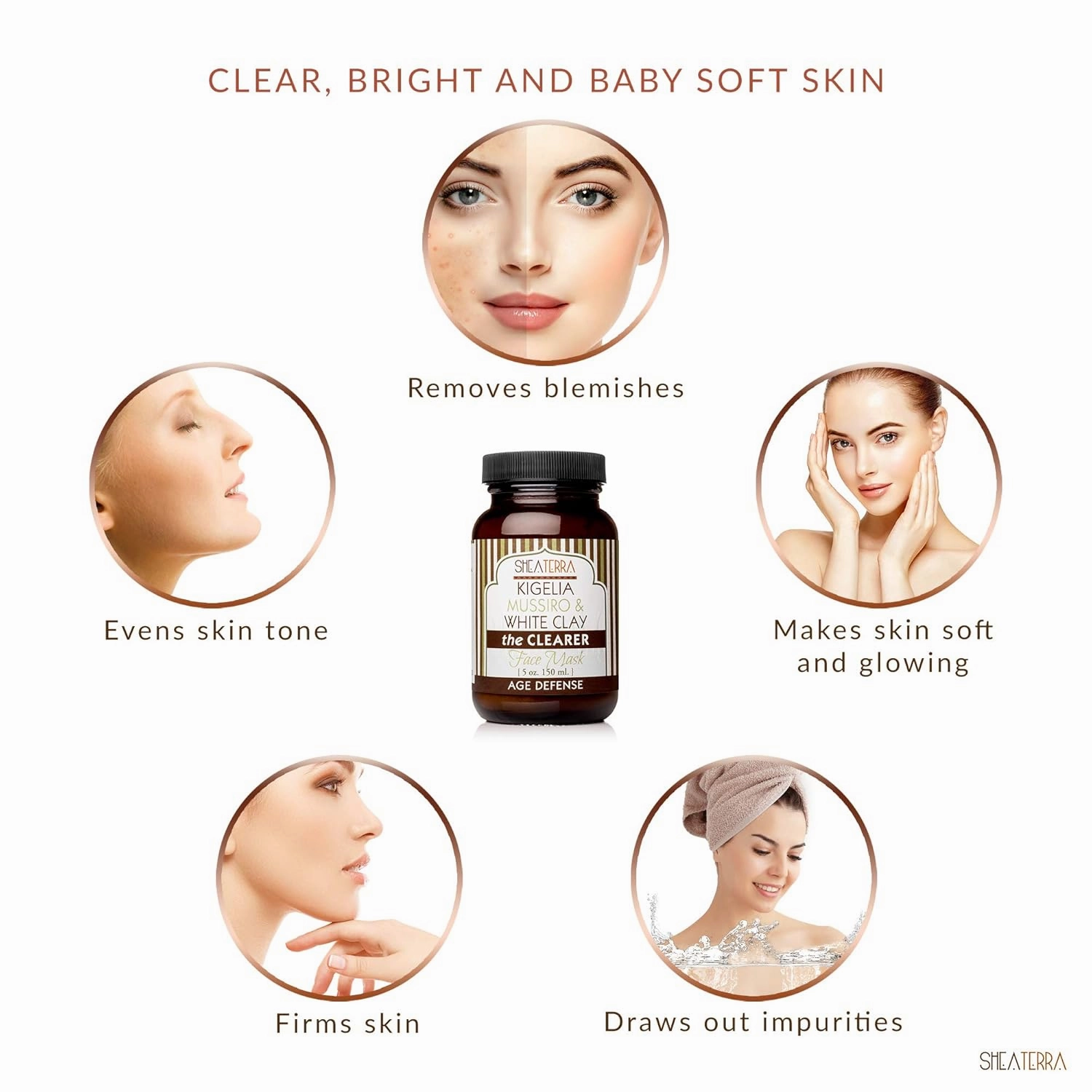 Shea Terra Kigelia Age Defense Collection - Clearing Face Mask | Natural, Anti-Aging Face Mask with Mussiro & White Clay to Purify and Soften Skin for Clear, Bright & Baby-Soft Skin – 5oz