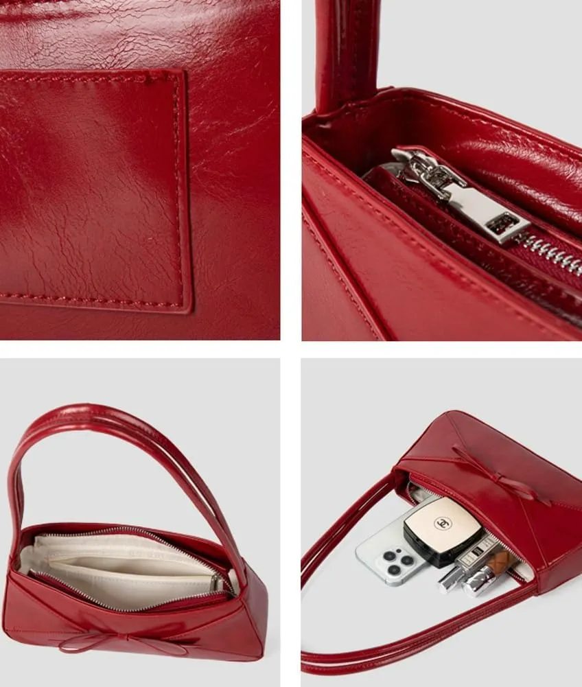 Shoulder Bag for Women Small Cute Bow Y2K Leather Clutch Purse Top Handle Handbag Trendy Underarm Bag Satchel 2025