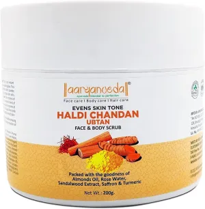 SJH Haldi Chandan Ubtan Face & Body Scrub with Turmeric, Sandalwood & Rosewater| for Reduce Blackheads & Whiteheads, Ideal for Dry & Dull Skin, Paraben & Sulphate Free, 200g
