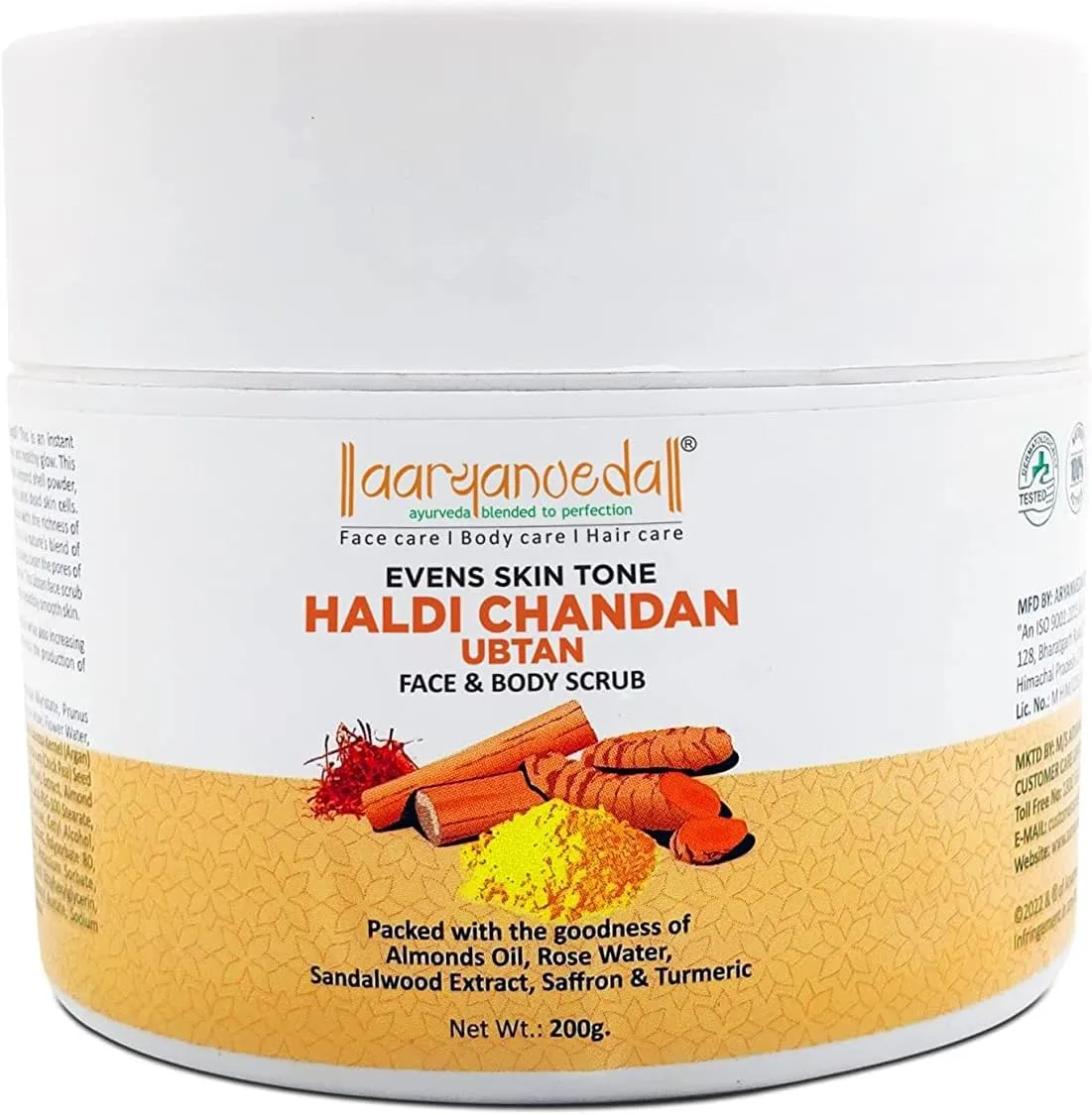 SJH Haldi Chandan Ubtan Face & Body Scrub with Turmeric, Sandalwood & Rosewater| for Reduce Blackheads & Whiteheads, Ideal for Dry & Dull Skin, Paraben & Sulphate Free, 200g