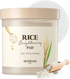 SKINFOOD Rice Daily Toner Pad, Korean Skincare Face Toner with 100% Cotton Pads for Glow Glass Skin, Natural Rice Water Milk, Hydrating, Exfoliating, Glowing, Vegan, 8.81 oz (60 Pads)