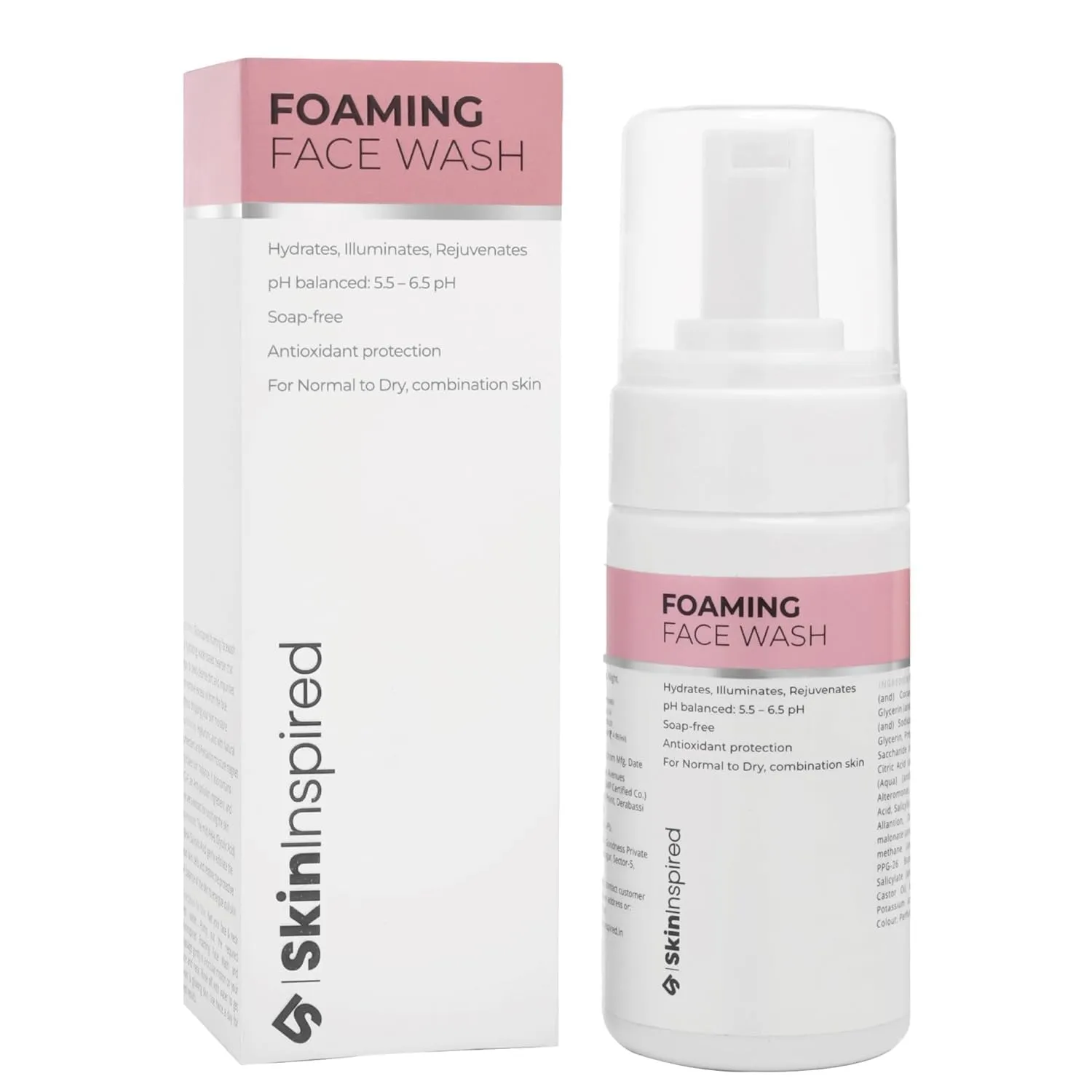 S.kin.Inspired Foaming Daily Use Face Wash (100ml), AHA & BHA Natural Face Cleanser for Glowing Skin, Hyaluronic acid, Pentavitin, Best for Normal, Dry & Combination Skin, Good For Winters, Women&Men