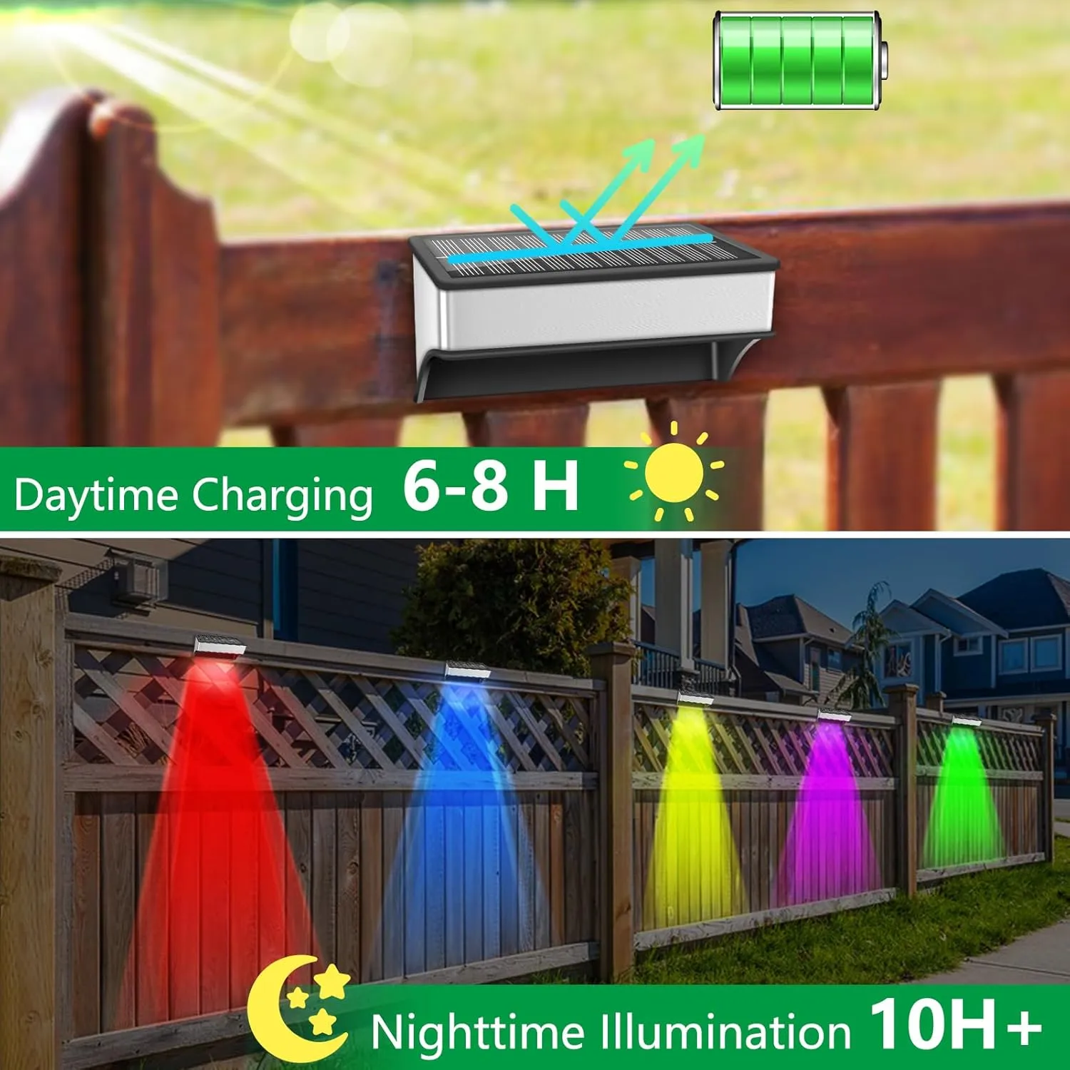 Solar Fence Lights Outdoor 8 Pack, LED Step Lights with 9 Lighting Options, Stainless Steel & IP65 Waterproof, Dusk to Dawn, Solar-Powered Wall Lamps for Outside, Deck, Steps, Patio, Backyard Decor