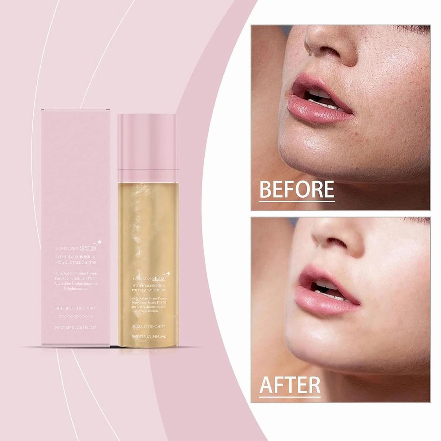 Spf 50 Sheer Setting Mist, Elaria Sunglaze Sheer Setting Mist Sunscreen Spf 50, for Face & Body, Lightweight, Fast-Absorbing, Hydrating, Non-Greasy, Makeup-Friendly (1)