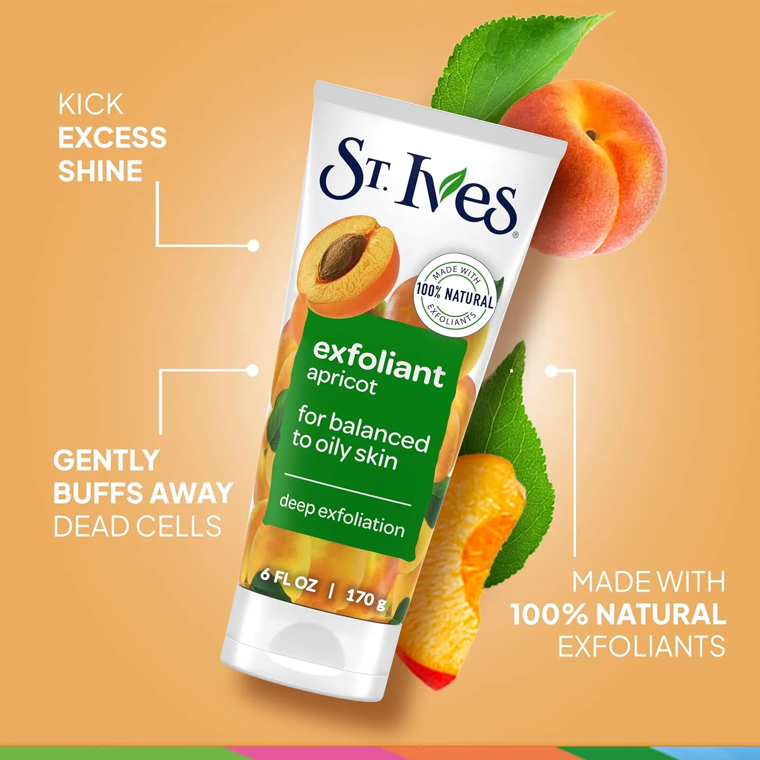 St. Ives Fresh Skin Apricot Face Scrub, Deep Exfoliator Skin Care for Clean, Glowing Skin, Oil-free Facial Scrub Made with 100% Natural Exfoliants, 6 oz, 6 Pack